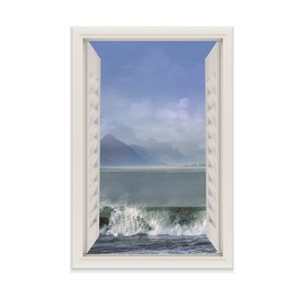 Renditions Gallery Open Window View Ocean Wave Gallery Wrapped Canvas Wall Art, 32x48,