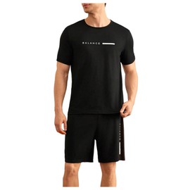 SweatyRocks Men's 2 Piece Pajama Sets Letter Graphic Short Sleeve Top and Shorts Sleepwear Set Black Large