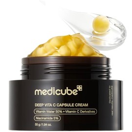 MEDICUBE Deep Vita C Capsule Cream, Crema Facial en Cápsulas con Agua de Espino Amarillo 50%, Niacinamida 5% y Vitamina C, Luminosidad y Tono Uniforme, 55 g