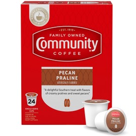 Community Coffee Pecan Praline Flavored, 24 Count, Medium Roast Single Serve K-Cup Compatible Coffee Pods, Box of 24 Pods