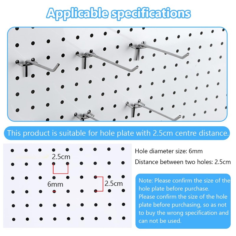 Pack of 50 Perforated Wall Hooks, Stainless Steel Pegboard Hooks,