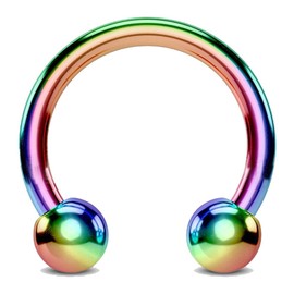 FIFTH CUE Titanium IP Over 316L Surgical Steel Circular Horseshoe Barbells w/Balls (Multiple Colors & Sizes), Metal, no gemstone