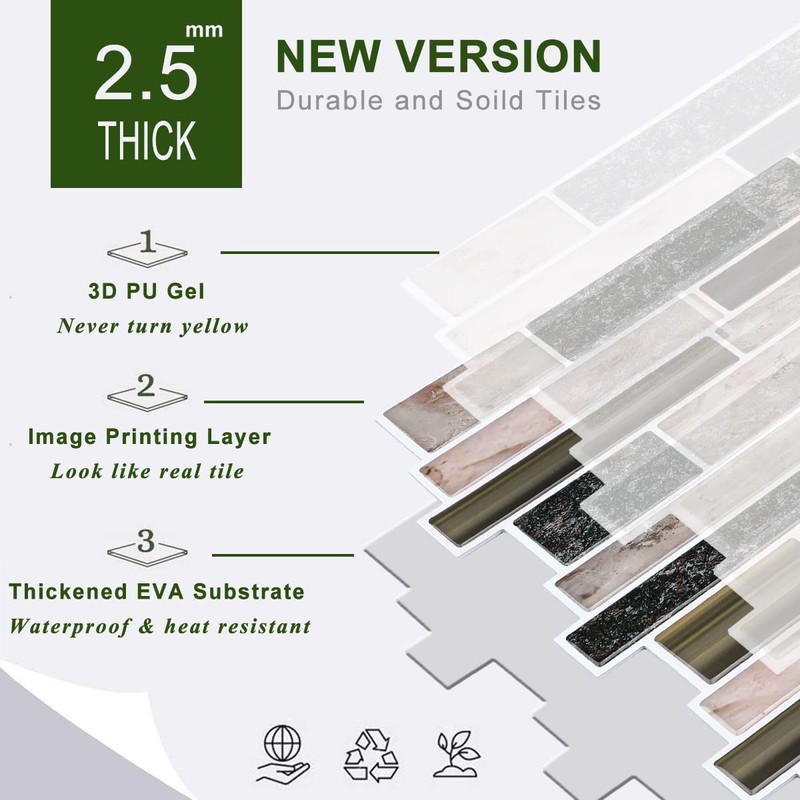 STICKGOO Thicker Design Peel and Stick Tile Backsplash, 12”×12”Stick on