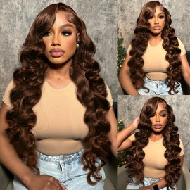 32 Inch Loose Deep Wave Lace Front Wigs Human Hair Brown 13x4 Hd Lace Front Wigs Human Hair Pre Plucked 180% Density Chocolate Brown Loose Wave Frontal Wigs Glueless Human Hair With Baby Hair