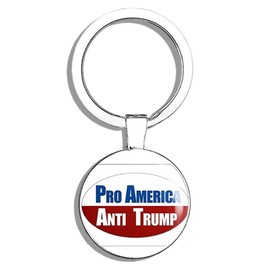 Oval PRO America Anti Trump (not My president Resist) Double Sided Stainless Steel Keychain Key Ring Chain Holder Car/Key Finder