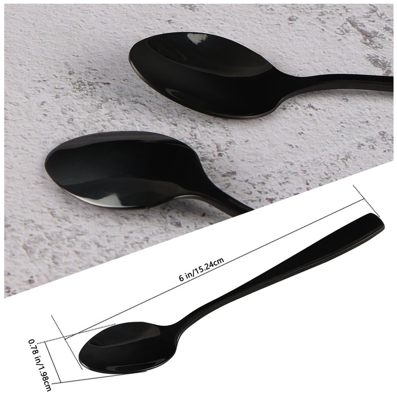 Afromy 12 Pieces Stainless Steel Teaspoons, Black Small Spoons for