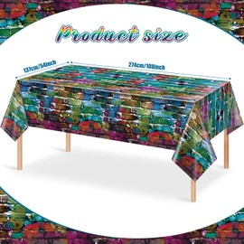 6 Pack Colorful Brick Tablecloth Rectangle, Graffiti Brick Wall Backdrop Photo Background, Plastic Retro Brick Table Cover, Brick Wall Scene for 80s 90s Hip Hop Disco Party Decorations, 54x108Inch
