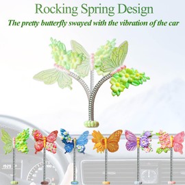 6Pcs Cute Butterfly Car Rear View Mirror Accessories, Colorful Funny Resin Car Ornament, Shaking Spring Butterfly Figure Dashboard Decorations, Exquisite Interior Decor for Home Garden Computer Desk