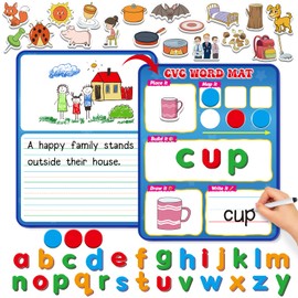 SkilLify CVC Word Games Phonics Games, Magnetic Dry Erase Board, Refrigerator Fridge Magnets for Kids, Toddler Alphabet Learning Toys ABC Letter Games, Speech Therapy Spelling Reading Games