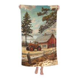 VANZEV Rustic Farm Beach Towel 31inx51in, Vintage Tractor Barn Sand-Free Microfiber Bath Towel Ultra Soft Quick Dry Pool Towel Absorbent Towel Lightweight Towel for Swimming Bathroom Decor