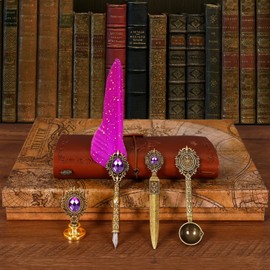 Aifeiter Feather Pen Ink Set,Notebook Quill Pen and Ink Set,Quill Pen and Ink Set,Wax Seal Stamp Set,Feather Calligraphy Pen Set,Beautiful Gift Calligraphy Set,Christmas Gifts-Purple