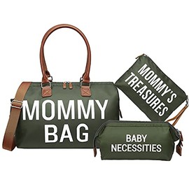 Mommy Bag, Printe Hospital Bag for Labor and Delivery, Large Diaper Bag for Mom Overnight Travel, Waterproof Baby Bag with Pouches and Straps, Olive Green