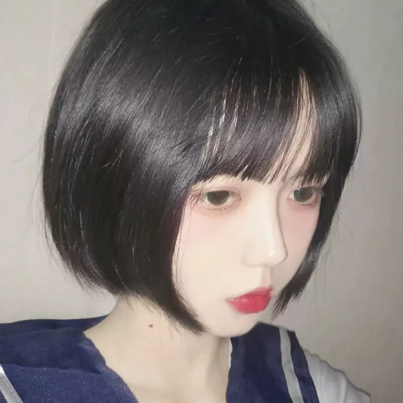 generic Peluca Corta Negra Recta Chica Con Flequillo