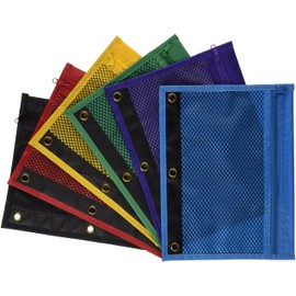 School Smart Zippered Mesh Storage Pockets for Three Ring Binders - Pack of 12 - Assorted Colors