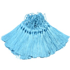 100pcs 13cm/5 Inch Silky Floss bookmark Tassels with 2-Inch Cord Loop and Small Chinese Knot for Jewelry Making, Souvenir, Bookmarks, DIY Craft Accessory (Blue)