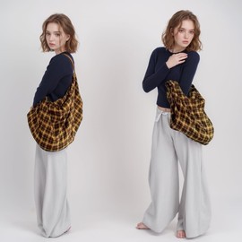 Vintage Yellow Checkerd Bag Large Capacity Crossbody Trendy Casual Tote,Versatile Backpack Oversized Backpack Armpit Bag Old Money Style Practical Messenger,Fashion Accessory Satchel