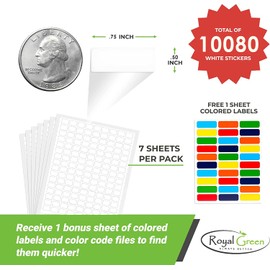 Royal Green Laser Inkjet Printable Sticker Label + Bonus Multicolor Labels and Template Included 0.75" x 0.5" Rectangular White Removable Stickers with Matte Finish - 1038 Pack - 10 Cases