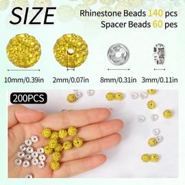 Fishdown 200pcs 10mm Rhinestone Beads for Crafts and Spacer Beads Bulk for DIY Crafting,Sparkly Disco Ball Clay Beads Diamond Crystal Spacer Beads for Necklace Bracelet Earring Jewelry Making-Yellow