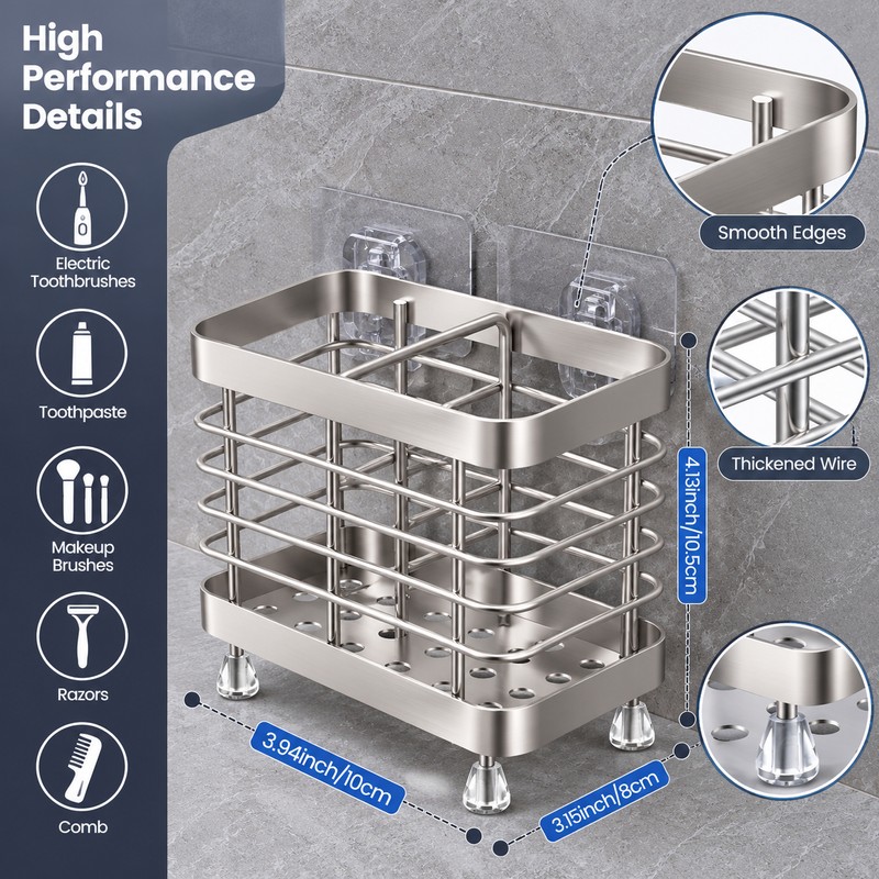 Stainless Steel Toothbrush Holder for Bathroom – 2-Slot Wall-Mounted Organizer