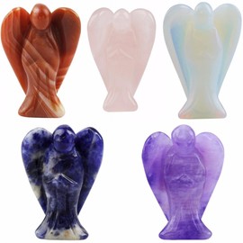 rockcloud Healing Crystal Gemstone Carved Pocket Crystal Guardian Angel Figurines 1.5 inch
