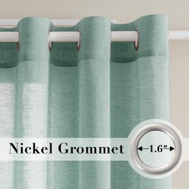 Linen Curtains Nickel Grommet Natural Linen Semi-Sheer Curtains 2 Panels Privacy Added Premium Soft Rich Material Drapes for Bedroom/Living Room/Sliding Door - 52x54 - Inch - Sea Mist