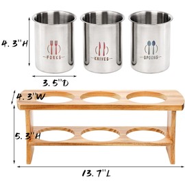 Lyellfe Silverware Holder for Countertop, Stainless Steel Cutlery Utensil Organizer with Bamboo Stand, Rustic Flatware Holder for Spoon, Fork, and Knife