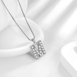 Aurora Tears 26 Letters Necklace/Stud Earrings, 925 Sterling Silver, Initial A-Z Alphabet Pendant/Earring with Cubic Zirconia, Jewellery Gifts for Women, Cubic zirconia, m