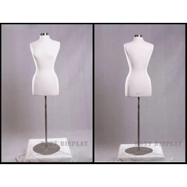 Female Mannequin Body Form Torso with Round Metal Base and Neck Cap - Off White Premium Fully Pinnable Women's Dress Form (18-20)