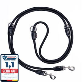 elevenants® Adjustable Dog Lead 3 Metres, Robust Nylon Shoulder Lead for Medium to Large Dogs, Lead with 200 kg Tensile Force, Double Lead with 2 Carabiners (Black)
