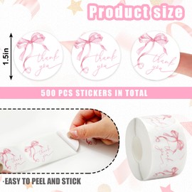 Whaline 500Pcs Pink Bow Thank You Sticker Watercolor Bowknot Paper Decal Cute Adhesive Seal Sticker Decor for Party Favor Small Business Supplies, 1.5 in