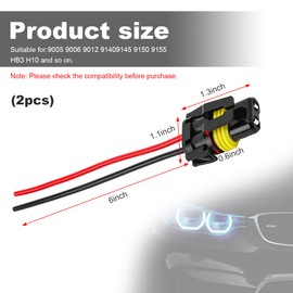 KVAEY 2 PCS Wiring Harness Headlight Socket, 9005 9006 HB3 HB4 Female Adapter Wiring Harness Plug Replacement, Nylon Pigtail Wire Connector for Headlight Fog Light, Car Accessories