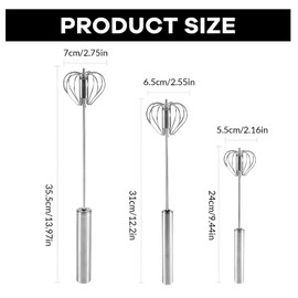 Halbautomatischer Schneebesen aus Edelstahl, Schneebesen Edelstahl, Stainless Steel Hand Push Easy Whisk Drehbarer Push Mixer Rührer zum Schneebesen, Schlagen, Rühren (Klein)（2 Stück）