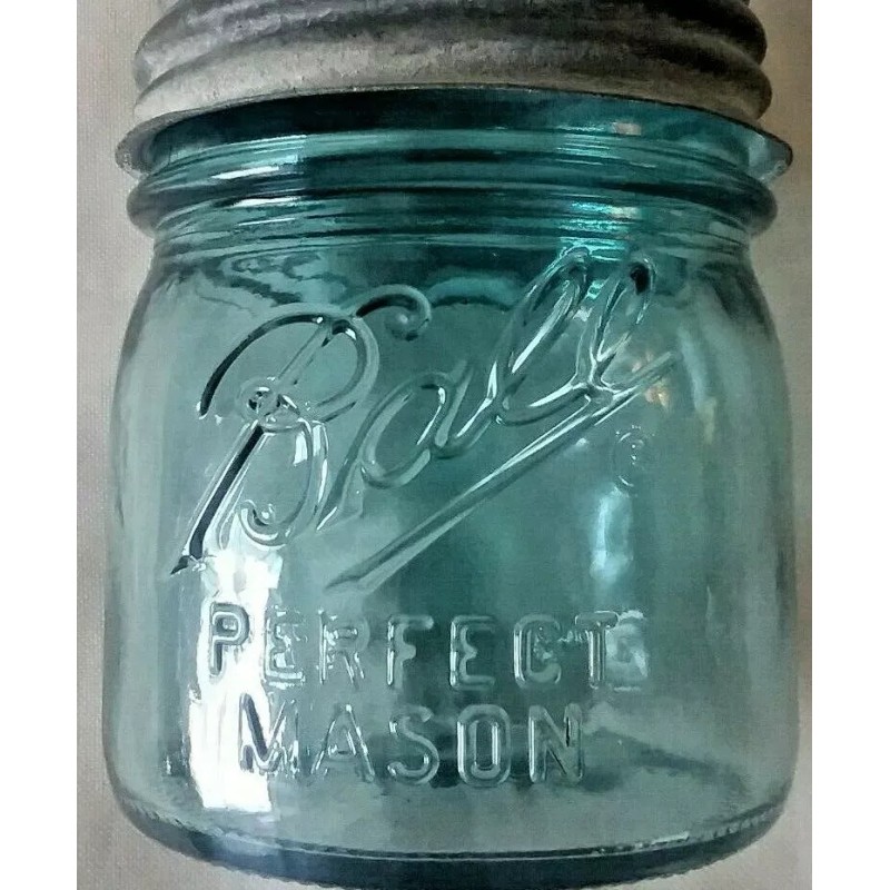 BALL 1/2 HALF PINT BLUE MASON Jar ~ Antique Zinc