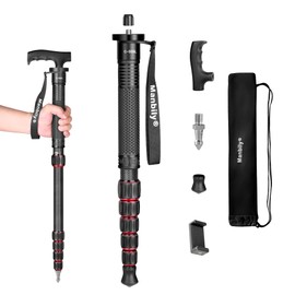 Manbily Carbon Fiber Camera Monopod, Portable Compact Lightweight Travel Monopod with Walking Stick Handle for DSLR Canon Nikon Sony Video Camcorder, 28mm Thick Leg, Max Load 22 lbs/10kg