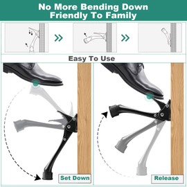 Gudui Kickdown Door Stopper, 6 Inch Heavy Duty Door Stoppers Door Stops Indoors with Non-Slip Rubber Tip, Black Door Stop Keep Door Open Wall Protector Doorstops, 4 Pack