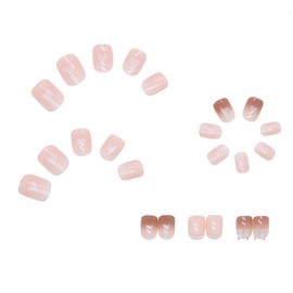24pcs Cute Nail Stickers Nail Tips Pearl 3D Butterfly Pink Fake Nails Short Nails