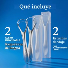 BASIC CONCEPTS Rascador de lengua (paquete de 2), reduce el mal aliento (grado médico), limpiadores de lengua de acero inoxidable, raspadores de lengu