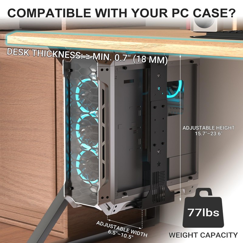 Adjustable Under Desk PC Mount - Black