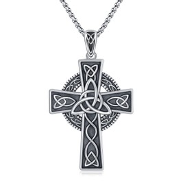 Midir&Etain Irish Celtic Cross Necklace 925 Sterling Silver Cross Pendant Necklace Celtic Viking Jewellery Religious Protection Amulet Gifts for Men Women Boys