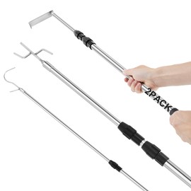 Blulu 2 Sets Truck Cargo Grabber Reach Retriever Tool Bed Buddy Truck Tool, 2 Pcs 30-74" Stainless Steel Telescoping Pull Pole with 6 Hooks (3 Styles) Efficient for Pickup SUV Boat Bed Accessories