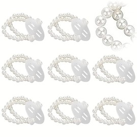 Pearl Wrist Band, 8 PCS Lace Bracelet Wrist Bands, Elastic Wedding Pearl Wrist Band, DIY Corsage Wristlet Band, Band Wrist Corsages Accessories for Women, Girls, Bridal, Bridesmaid Etc Wedding