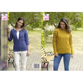 King Cole 5300 Knitting Pattern Womens Cable Sweater and Cardigan in Big Value Aran