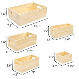 Frcctre 6 Pack Unfinished Wooden Box, 5 Sizes Natural Pinewood Nesting Storage Organizer Container Crafts Box with Handle Rustic Treasure Boxes for Arts Crafts, Storage, Home Decor