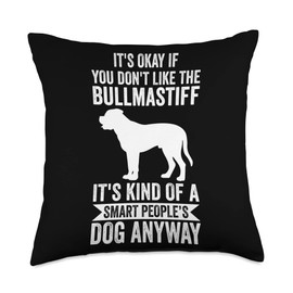Funny Bullmastiff Gift for Men & Women It's A Smart People's Dog Anyway-Bullmastiff Throw Pillow, 18x18, Multicolor