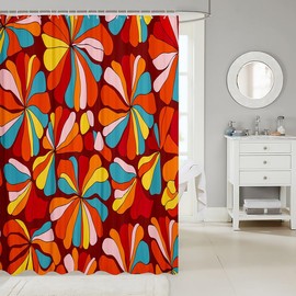 Cortina de ducha clásico con diseño floral de plantas bohemias de los años 60 y 70 con diseño de arco iris para niños y adolescentes, diseño de flores hippie, accesorios de baño coloridos para niños, 72 x 78 pulgadas