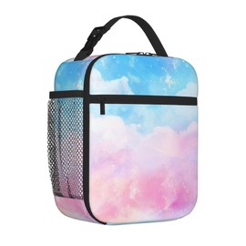 SUPLUCHOM Lunch Bag Pastel Blue Pink Color Insulated Box Reusable with Side Pocket for Girl Boy Women Men Work School Picnic Hiking Daytrip Over 3 Years Old