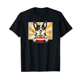 Funny Kawaii Kids Ramen Black Tricolor Corgi Lover T-Shirt
