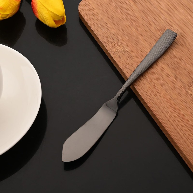 JASHII 5-Piece Black Hammered Flatware Hostess Set Stainless Steel Serving