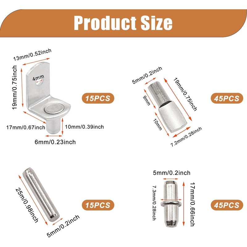 Taiss Pack of 120 Shelf Pins Kit Shelf Support 4