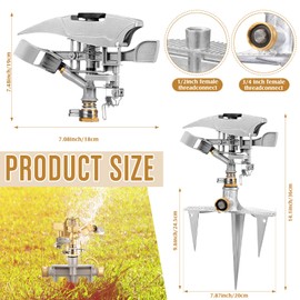 2 Pack Large Impact Sprinklers for Yard Heavy Duty Lawn Sprinkler with Metal Head on Spike Base Adjustable Pulsating Water Sprinkler for Large Area Patio Yard Lawn Garden Irrigation
